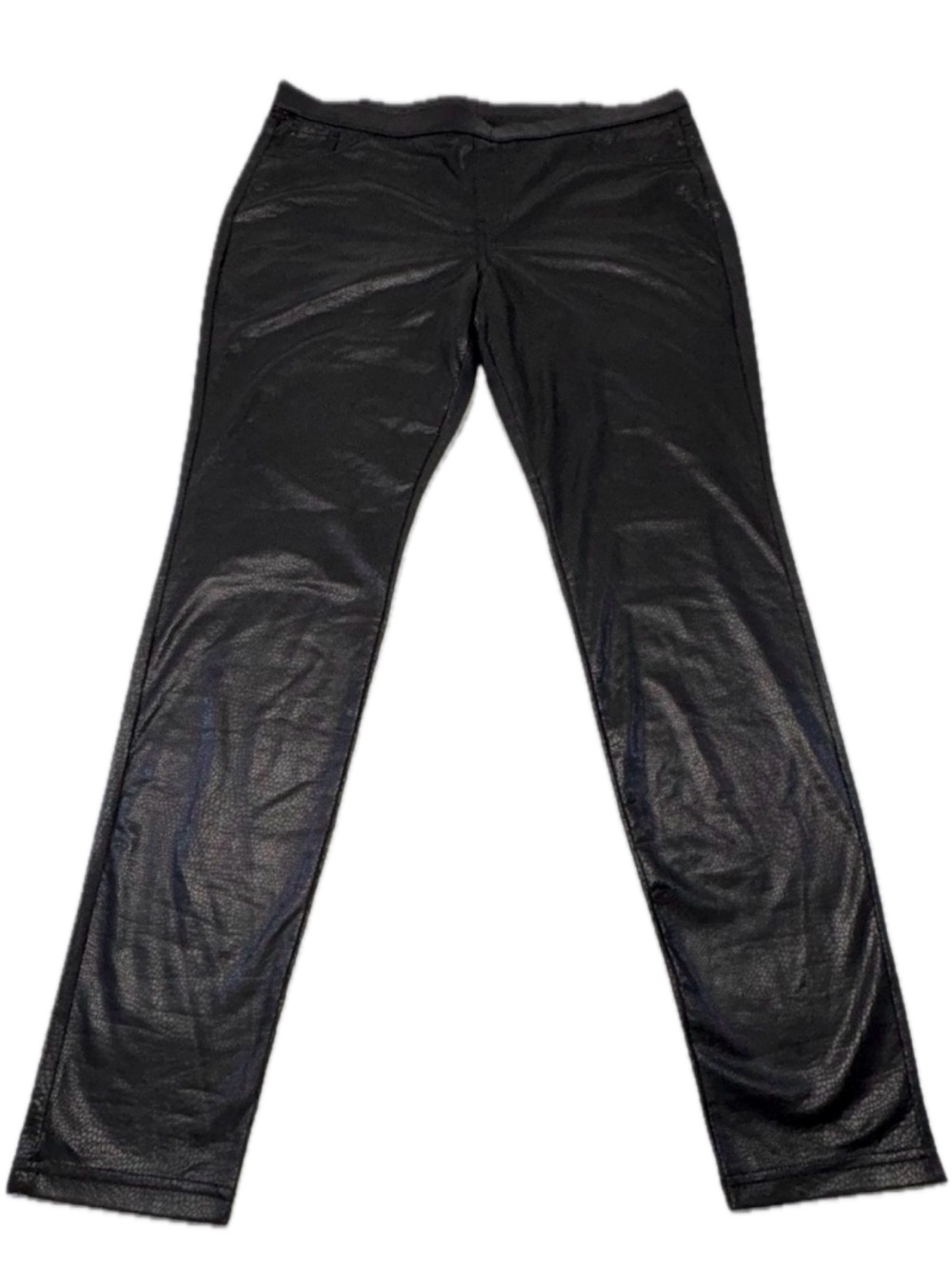 HUE Black Faux Leather Snake Skin Textured Leggings - Size Large